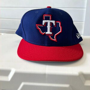 Texas Rangers Hat Cap Fitted Mens 7 3/8 Blue Red MLB Baseball